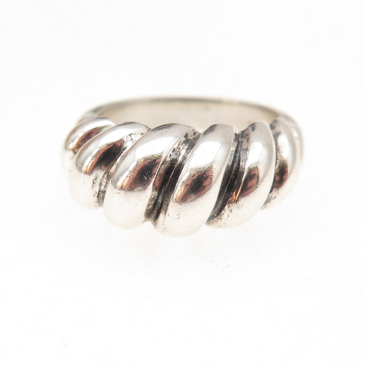 925 Sterling Silver Vintage Modernist Ribbed Oxidized Ring Size 6