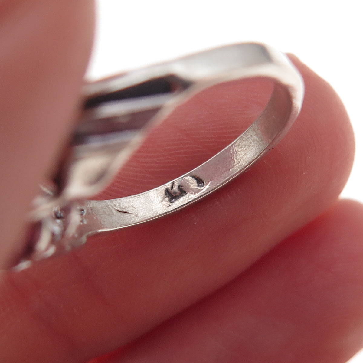 925 Sterling Silver Vintage Real Pink Tourmaline Teardrop Oxidized Ring Size 4.5