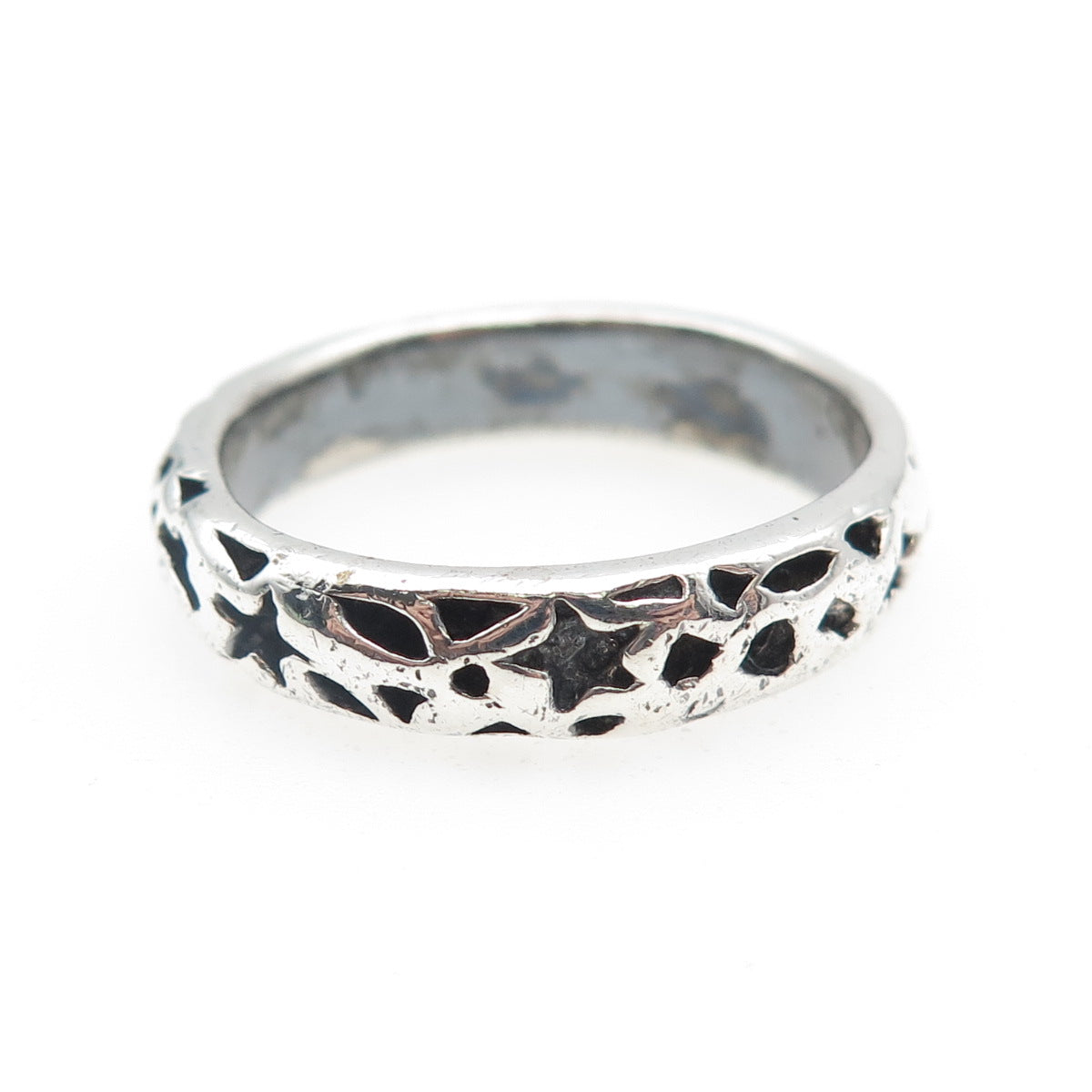 925 Sterling Silver Vintage Modernist Celestial Oxidized Band Ring Size 9.75