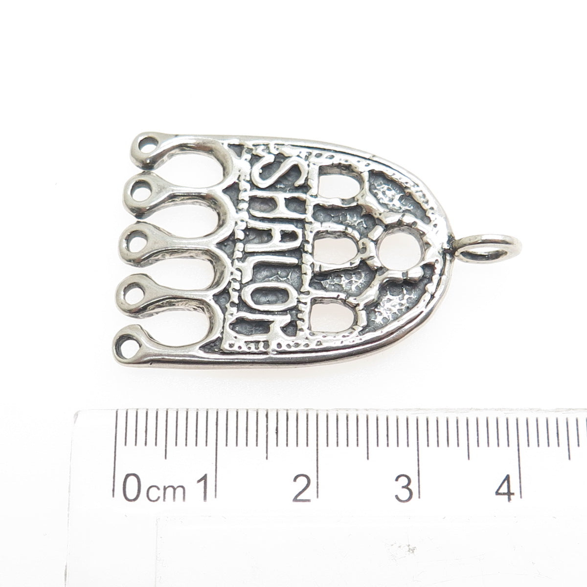 925 Sterling Silver Vintage Shalom Hamsa Hand of Fatima Judaica Pendant