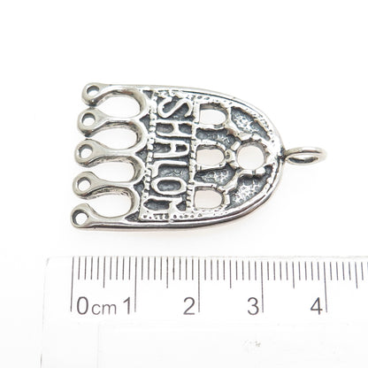 925 Sterling Silver Vintage Shalom Hamsa Hand of Fatima Judaica Pendant