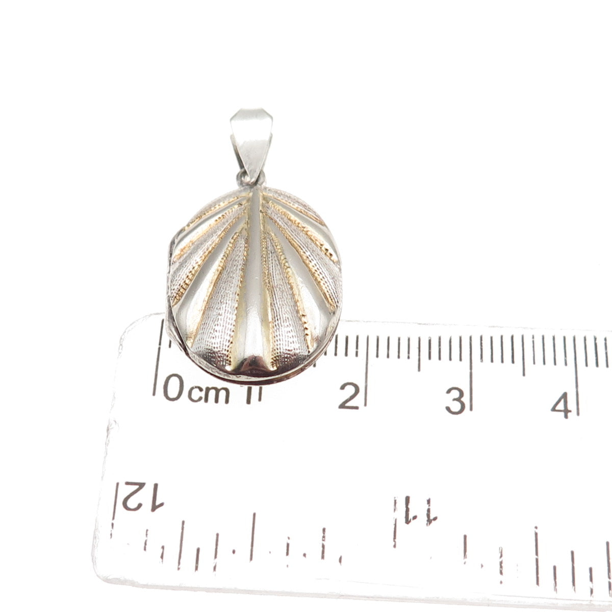 925 Sterling Silver 2-Tone Vintage Modernist Seashell Locket Charm Pendant