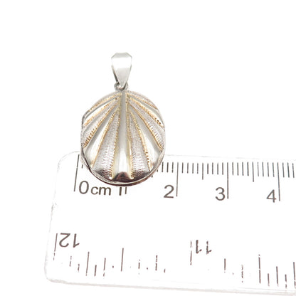 925 Sterling Silver 2-Tone Vintage Modernist Seashell Locket Charm Pendant