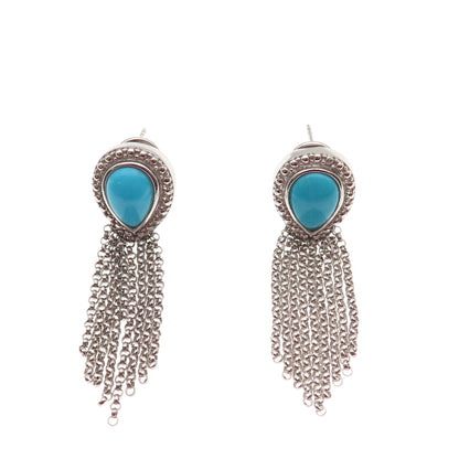 Chapal Zenray 925 Sterling Silver Real Turquoise Tassel Omega Back Earrings