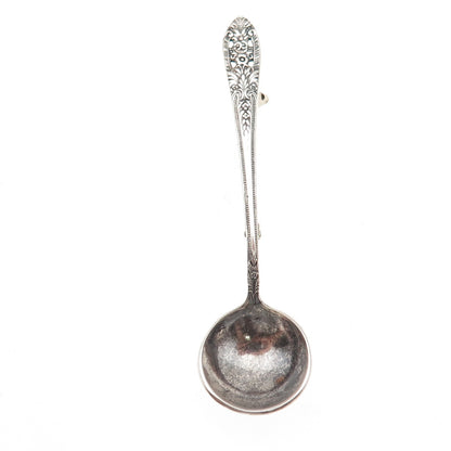 Fine Arts 925 Sterling Silver Antique Art Deco Salt & Spices Spoon Pin Brooch