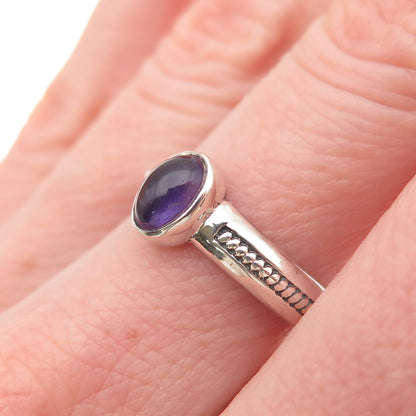 925 Sterling Silver Vintage Real Amethyst Oxidized Ring Size 7.25