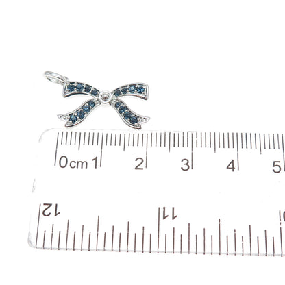 SAI 925 Sterling Silver Round-Cut Ocean Blue C Z Bow Minimalist Charm Pendant