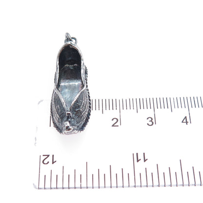 925 Sterling Silver Vintage Dutch Clogs Oxidized 3D Charm Pendant