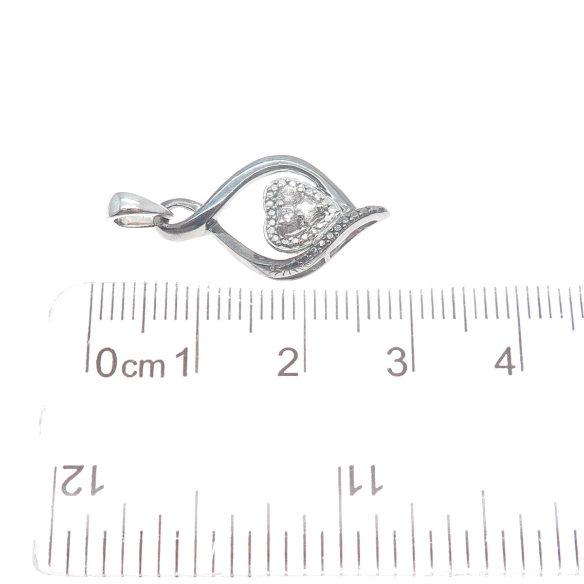 925 Sterling Silver Black Rhodium Round-Cut C Z Twisted Heart Charm Pendant
