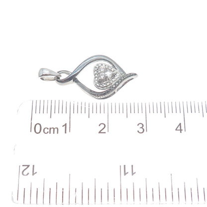 925 Sterling Silver Black Rhodium Round-Cut C Z Twisted Heart Charm Pendant