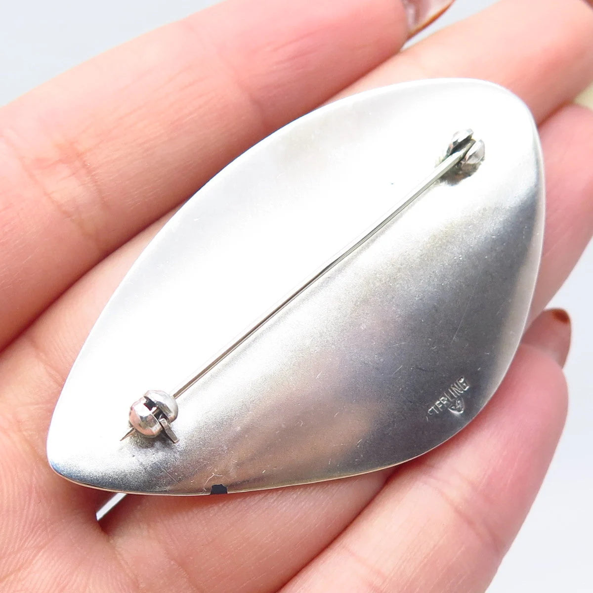 925 Sterling Silver Vintage Striped Large Pin Brooch
