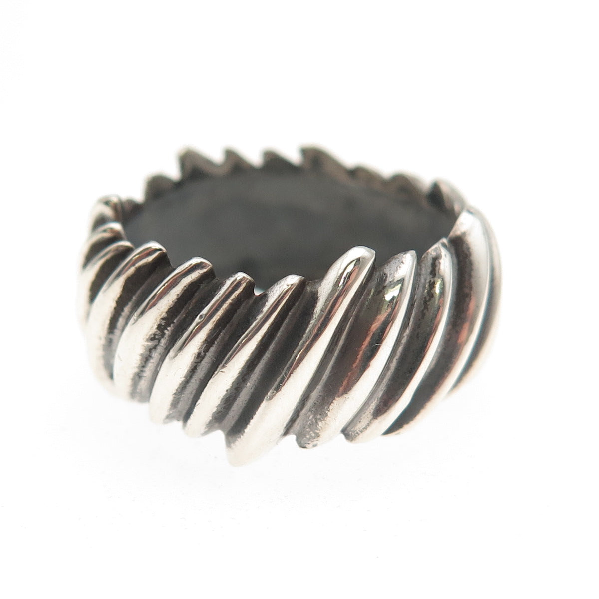 925 Sterling Silver Vintage EFS Mexico Modernist Ribbed Oxidized Ring Size 7.5