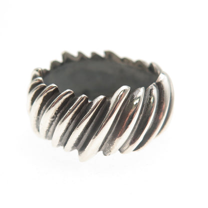 925 Sterling Silver Vintage EFS Mexico Modernist Ribbed Oxidized Ring Size 7.5