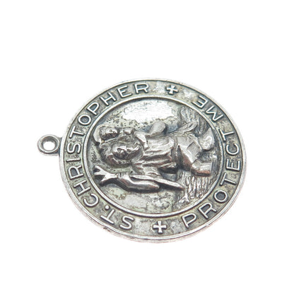 HAYWARD 925 Sterling Silver Antique St. Christopher Religious Oxidized Pendant
