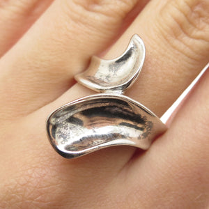 925 Sterling Silver Vintage Modernist Oxidized Bypass Ring Size 6.5