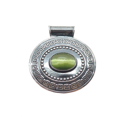 925 Sterling Silver Vintage Optic Fiber Cat's Eye Oxidized Slide Pendant