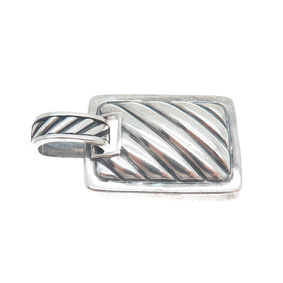 SIDNEY EVAN 925 Sterling Silver Vintage Modernist Ribbed Oxidized Pendant