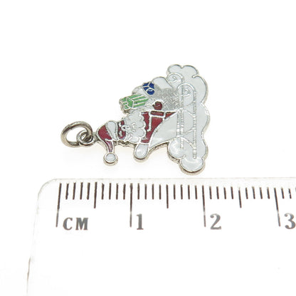 925 Sterling Silver Antique Art Deco Colorful Enamel Santa in a Sleigh Pendant