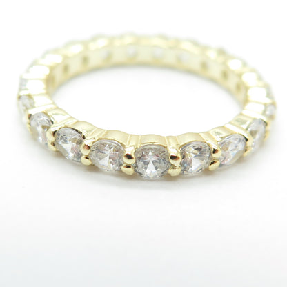 925 Sterling Silver Gold Plated Round-Cut C Z All Around Eternity Ring Size 7