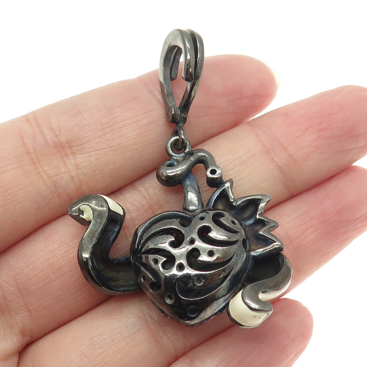 925 Sterling Silver Black Rhodium Enamel Real Multi-Color Sapphire Heart Pendant