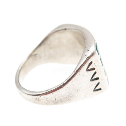 Old Pawn 925 Sterling Silver Vintage Kingman Turquoise Tribal Ring Size 10.25