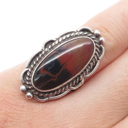 Old Pawn 925 Sterling Vintage Southwestern Real Agate Roped Oxidized Ring Size 5