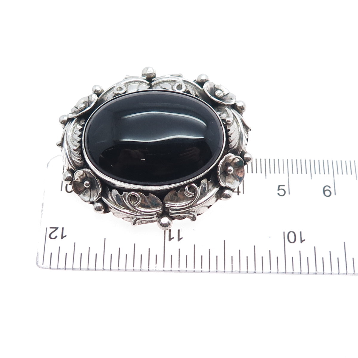 Ramona Loloma Hopi Old Pawn Sterling Silver Vintage Black Onyx Feather Brooch
