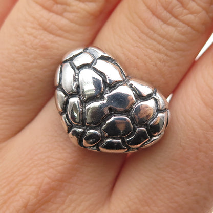 925 Sterling Silver Vintage Modernist Nugget Heart Oxidized Ring Size 8