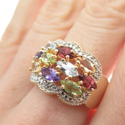 ROSS SIMONS Sterling Rose Gold Plated Diamond Accent & Multi-Gem Ring Size 7.25