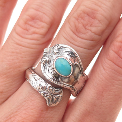 Towle Sterling Silver Vintage Real Turquoise Old Master Adjustable Ring Size 7.5