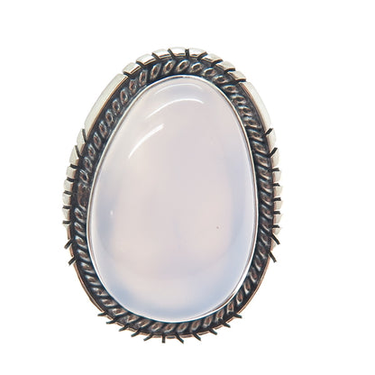 925 Sterling Silver Vintage Southwestern Real Blue Chalcedony Ring Size 7.5