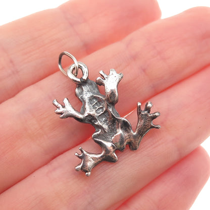925 Sterling Silver Vintage Frog For Good Luck Oxidized 3D Charm Pendant