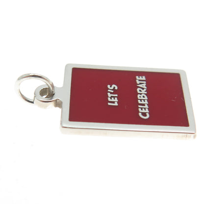 925 Sterling Silver Red Enamel "Let's Celebrate" Minimalist Charm Pendant