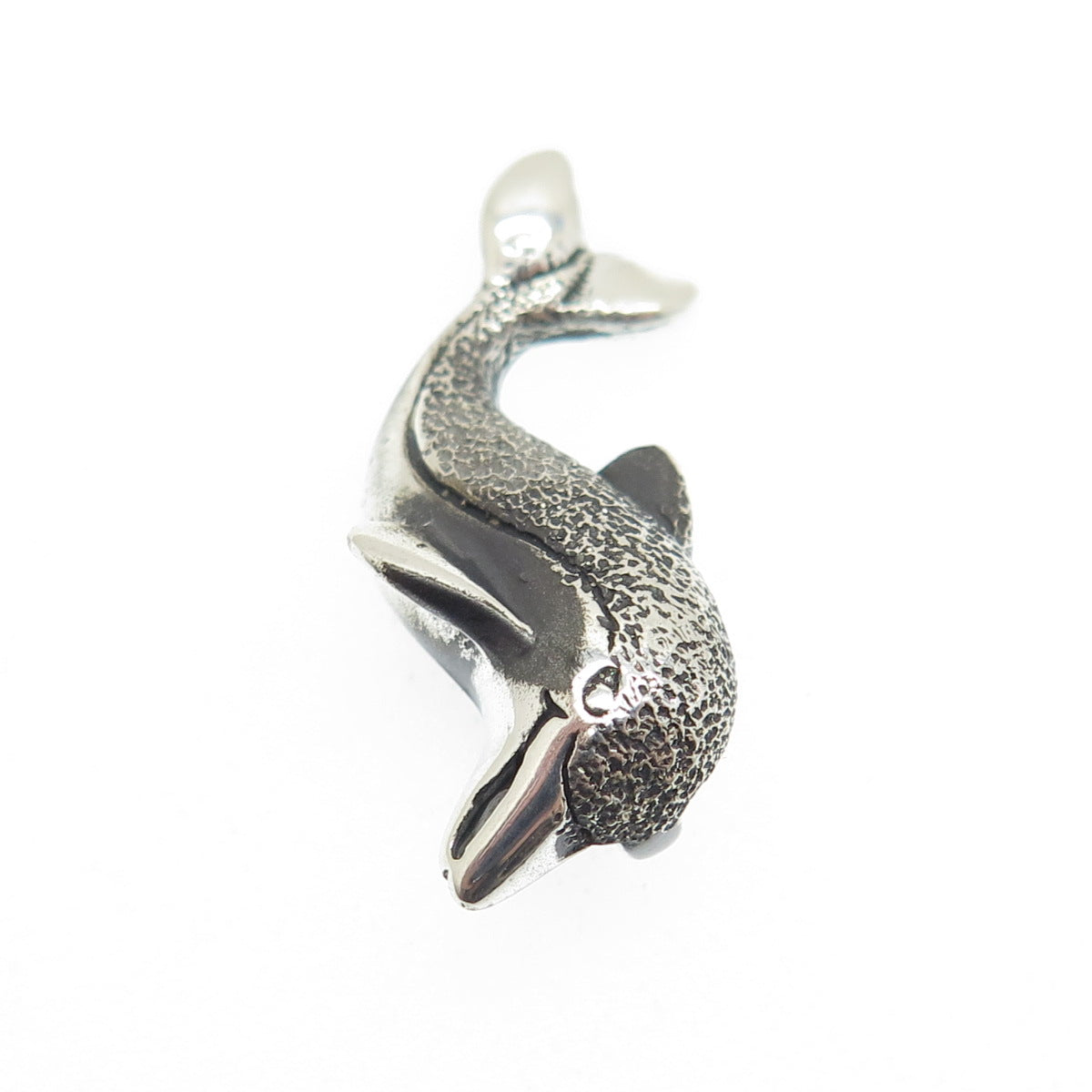 925 Sterling Silver Vintage Friendly Dolphin Oxidized Pendant