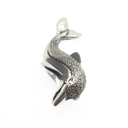 925 Sterling Silver Vintage Friendly Dolphin Oxidized Pendant
