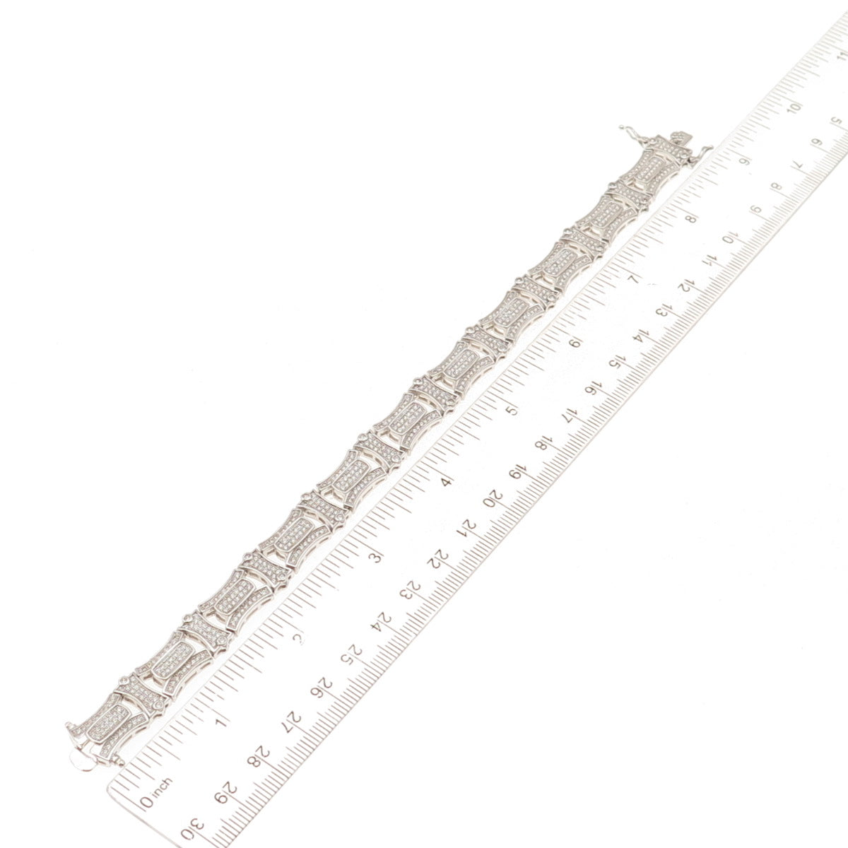 925 Sterling Silver Round-Cut C Z Panel Link Bracelet 8.5"