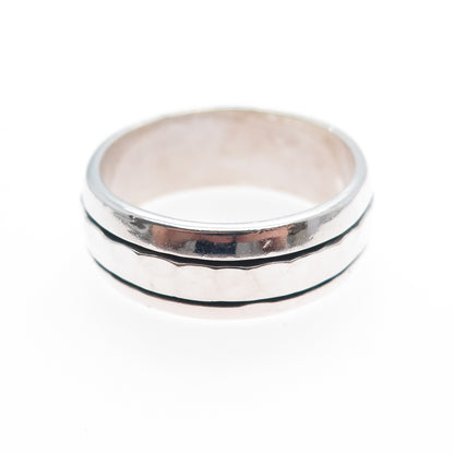 925 Sterling Silver Vintage Modernist Hammered Rotating Band Ring Size 9.25