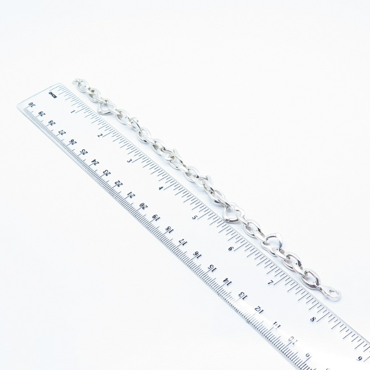 925 Sterling Silver Heart Oval Link Bracelet 7.5"