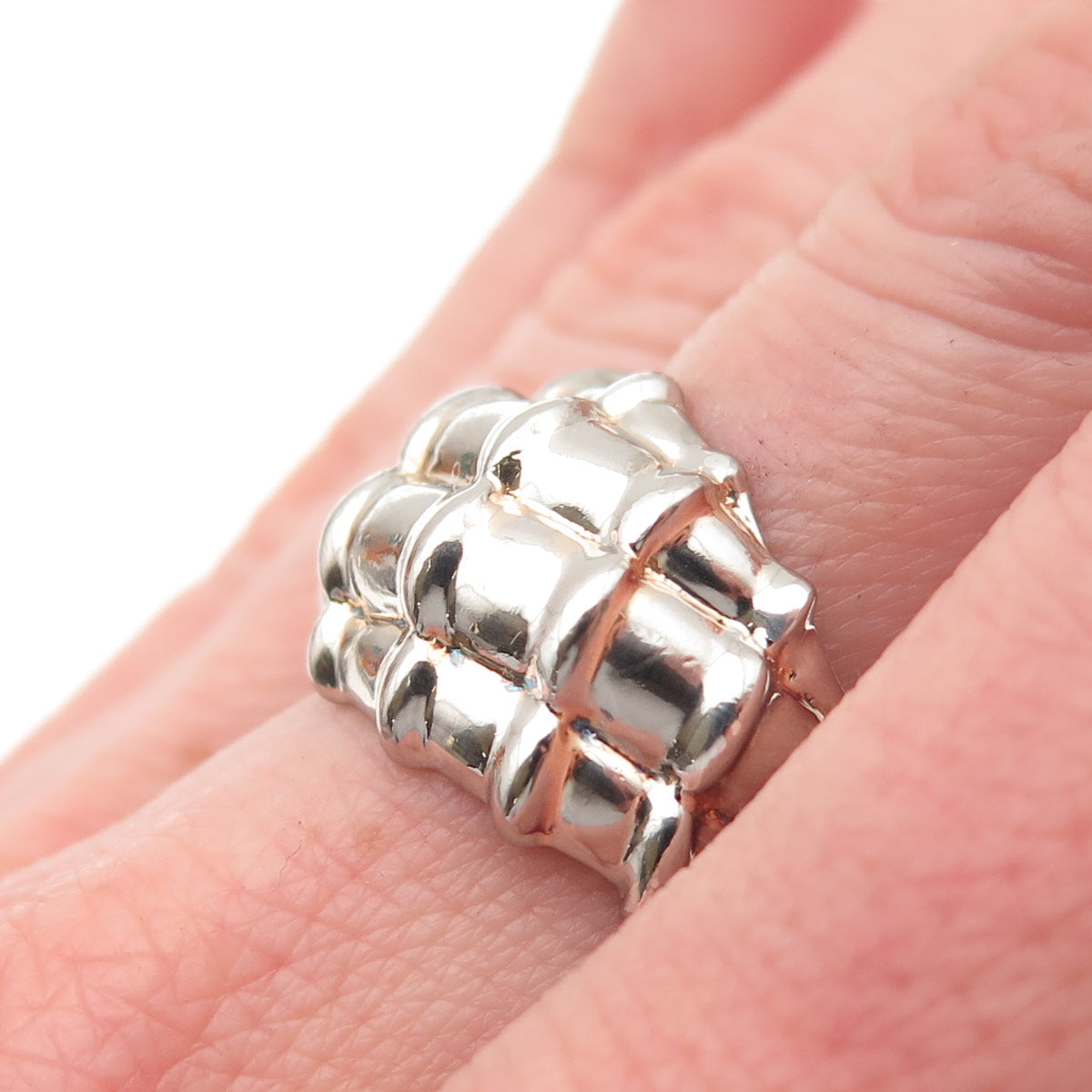 925 Sterling Silver Vintage Modernist Bamboo Ring Size 7.25