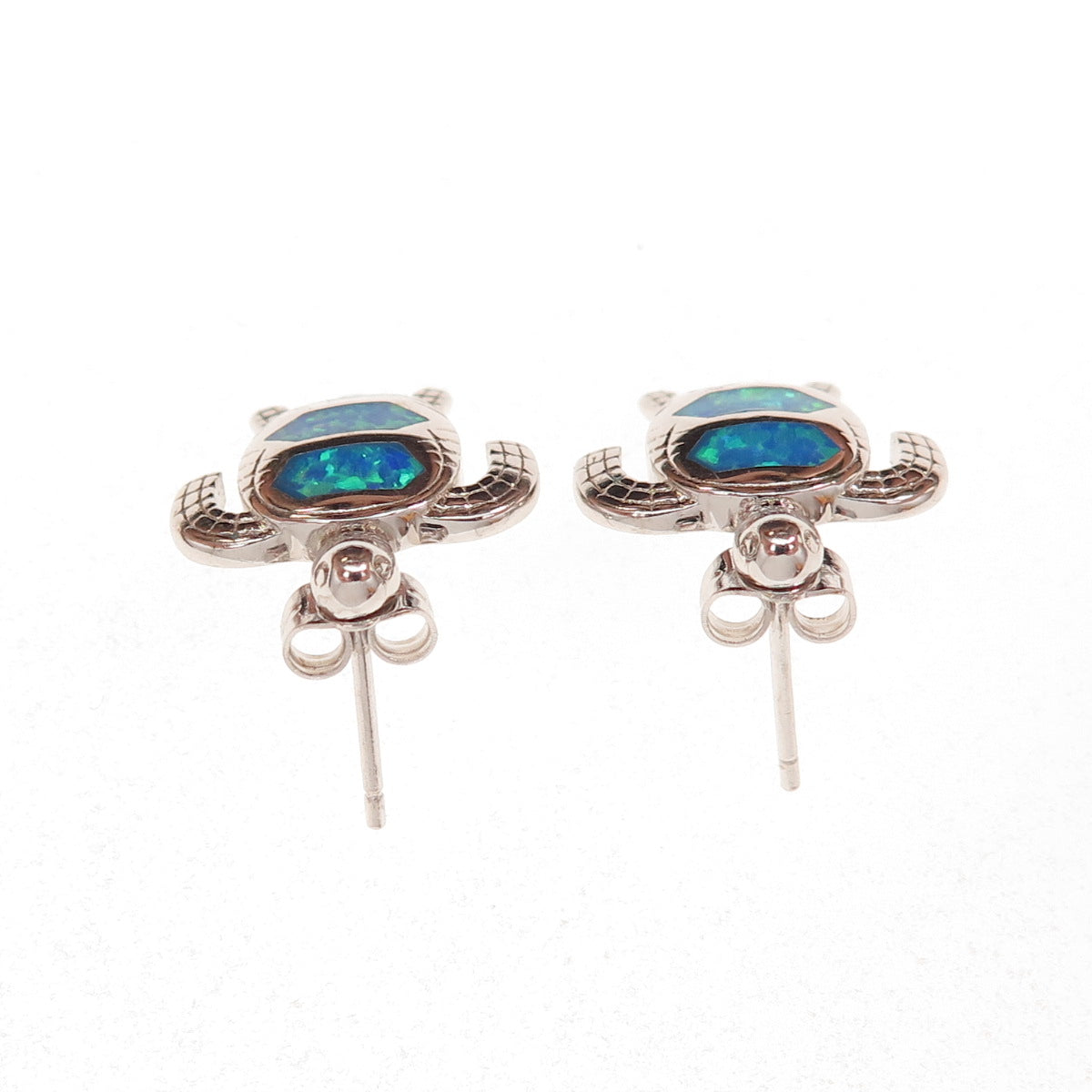 925 Sterling Silver Real Opal Turtle Stud Earrings