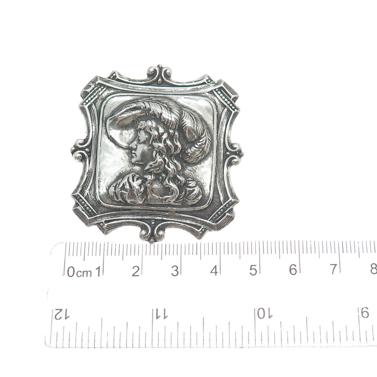 SHUBE 925 Sterling Silver Vintage Lady in Feather Hat Oxidized Pin Brooch