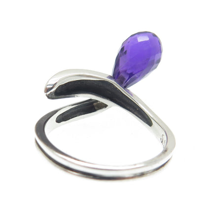 925 Sterling Silver Real Checkered Amethyst Gemstone Modernist Ring Size 6.75