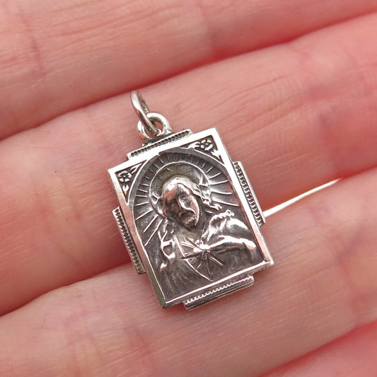 925 Sterling Silver Antique Art Deco St. Mary & Jesus Mini Charm Pendant