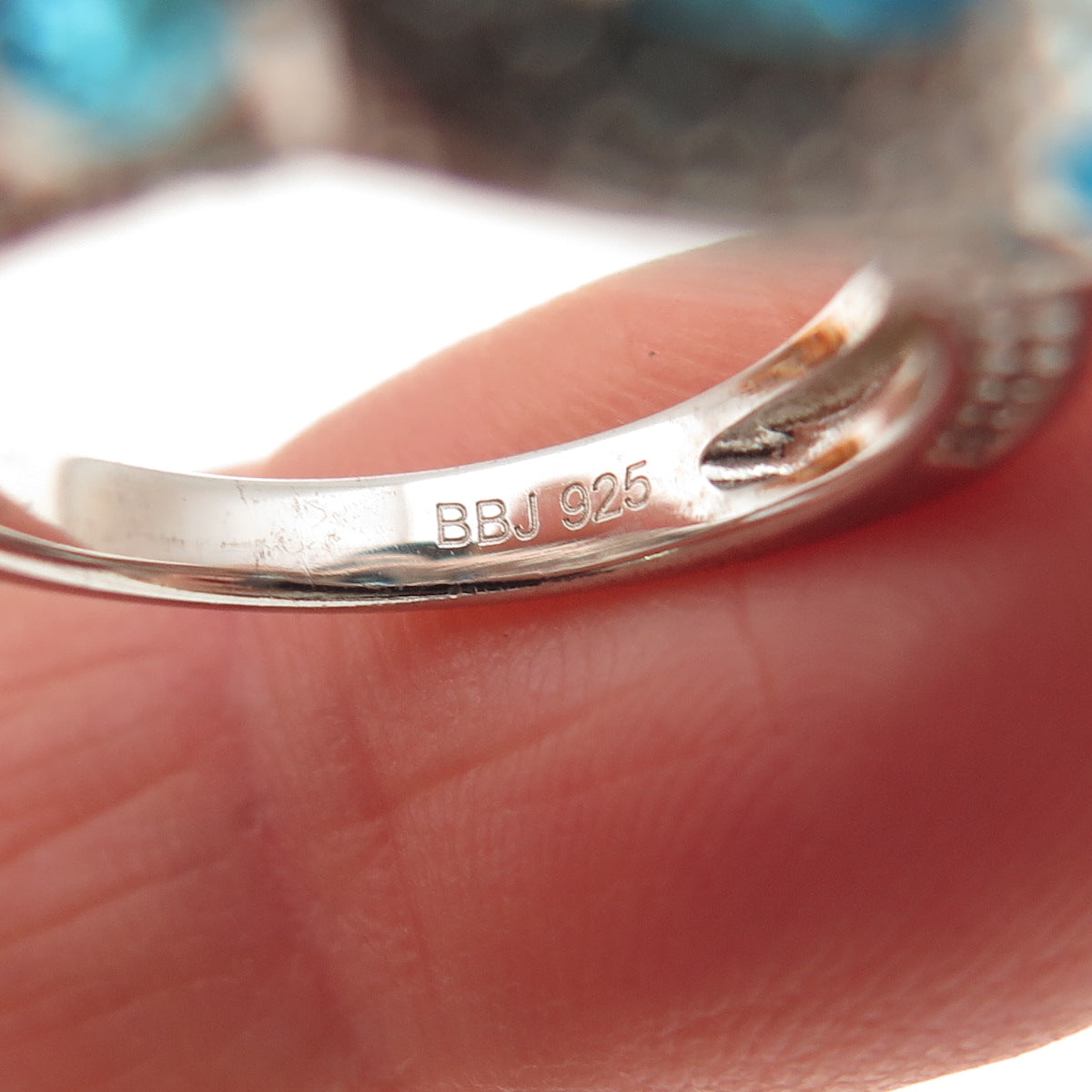 925 Sterling Silver Blue & White C Z Ring Size 5.25