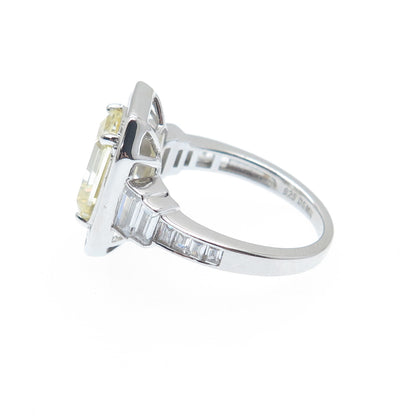 DSMK 925 Sterling Silver White & Lemon Emerald-Cut Shaped C Z Ring Size 7.25