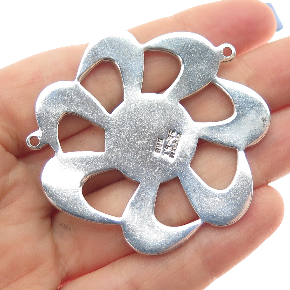 925 Sterling Vintage Mexico Real Onyx Turquoise Inlay Flower Centerpiece Pendant