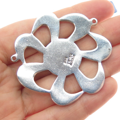 925 Sterling Vintage Mexico Real Onyx Turquoise Inlay Flower Centerpiece Pendant