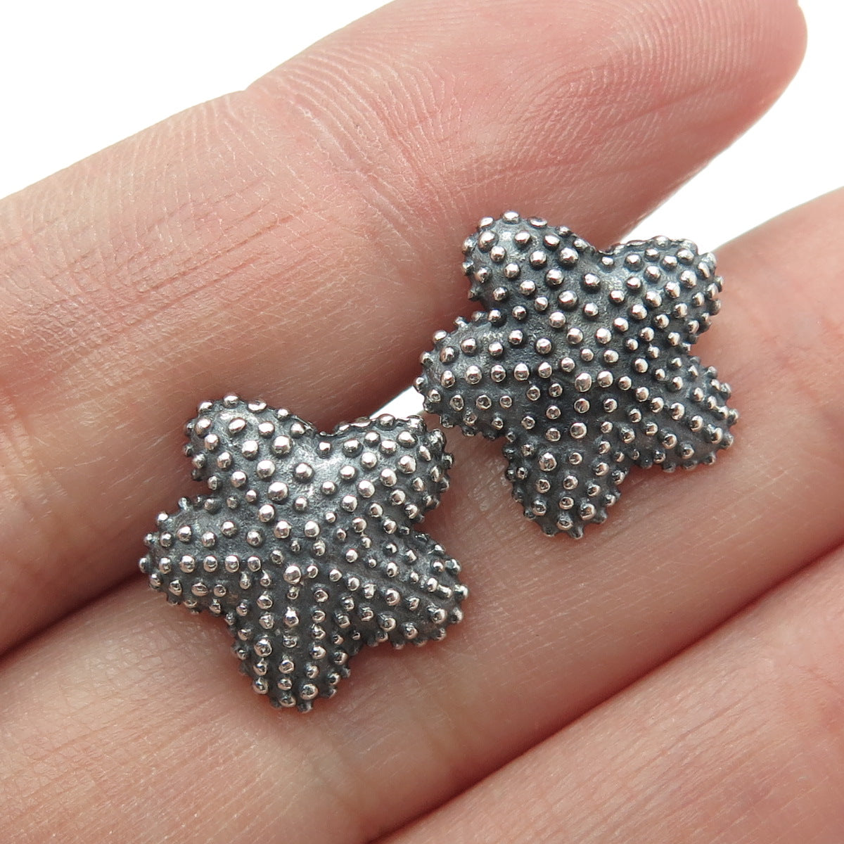 925 Sterling Silver Vintage Starfish Oxidized Earrings