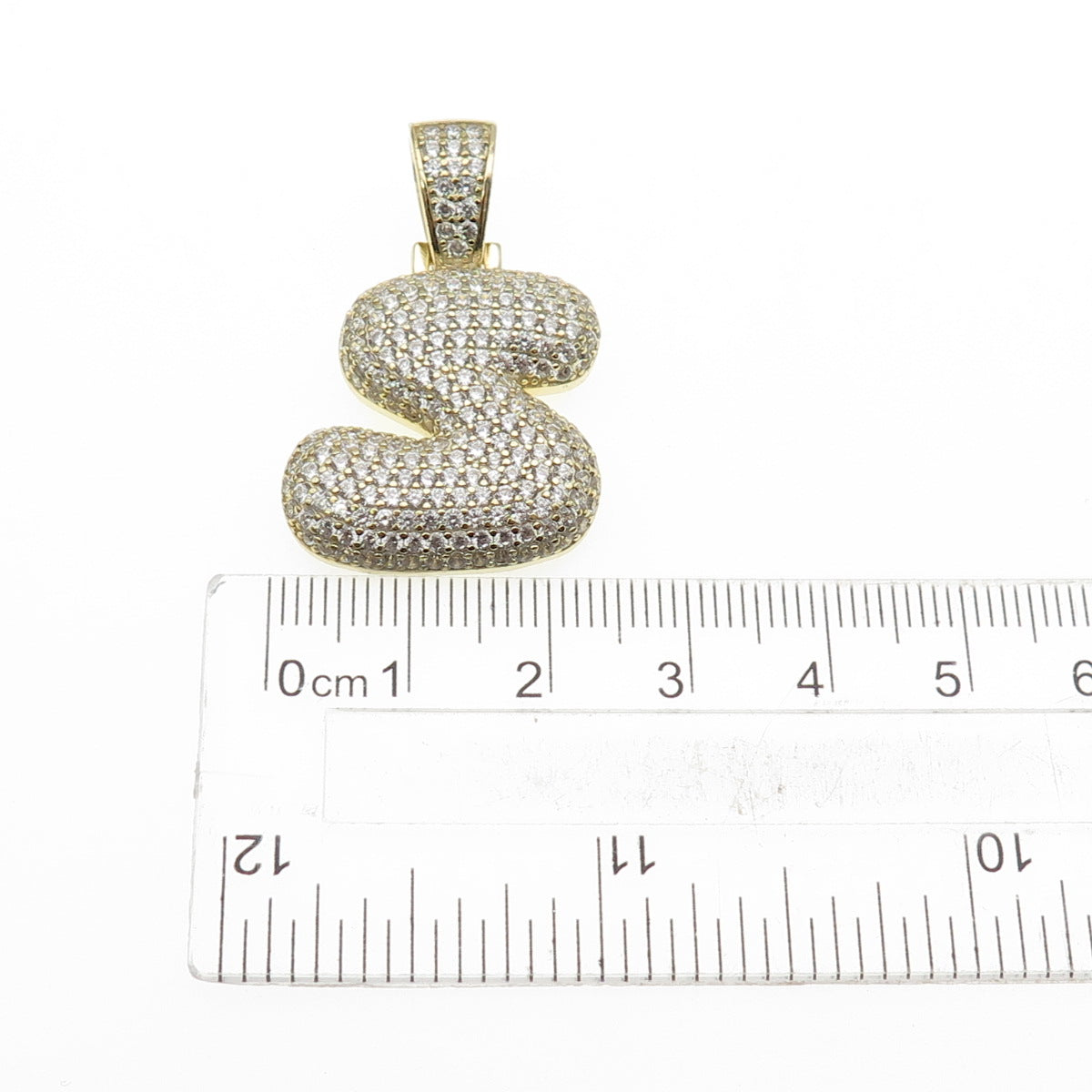 925 Sterling Silver Gold Plated Round-Cut C Z Letter S Initial Pendant