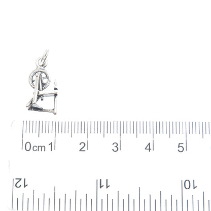 925 Sterling Silver Vintage Spinning Wheel Minimalist 3D Charm Pendant